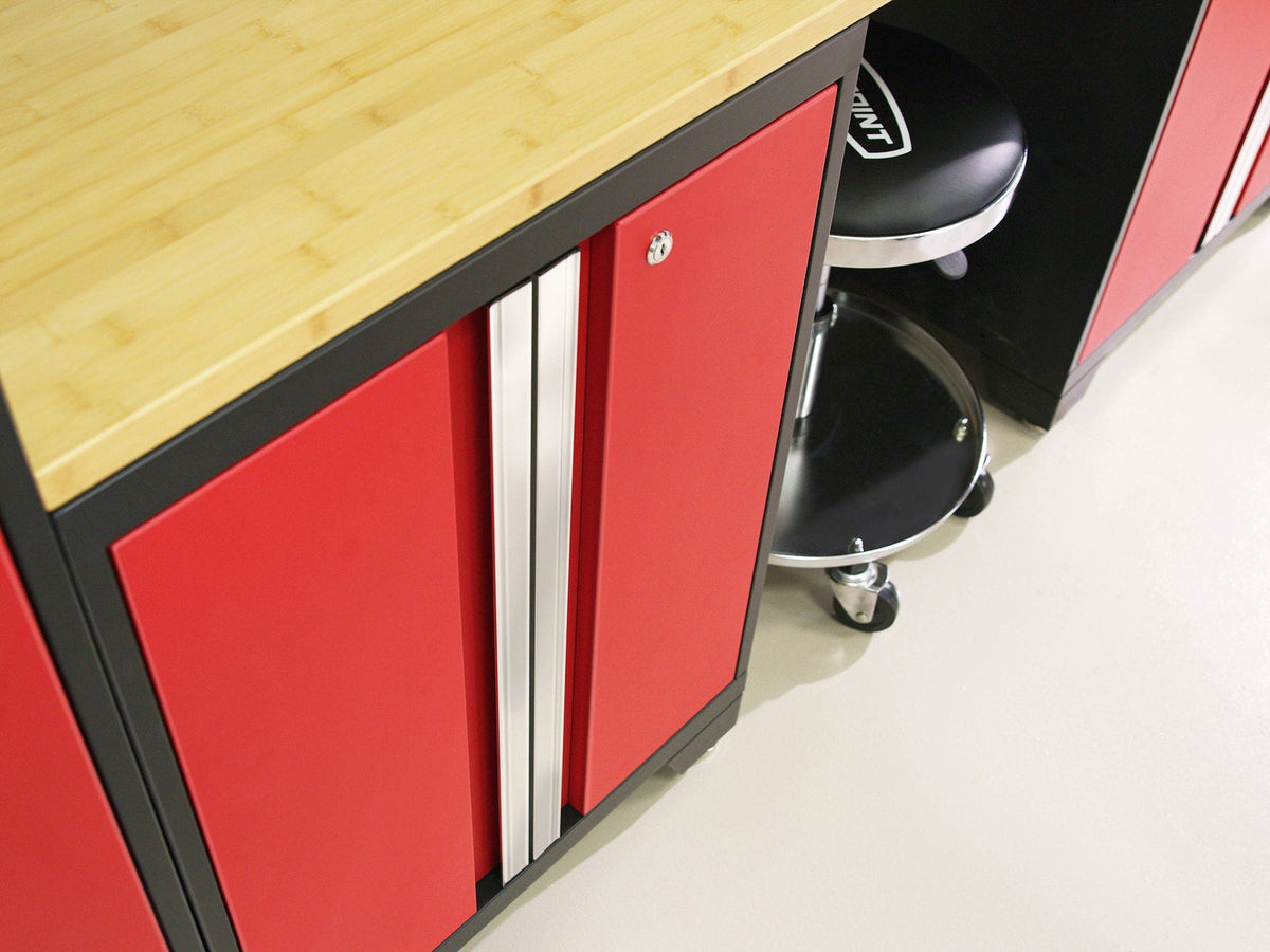 NewAge Bold 3.0 Series All-in-One Lockable Steel Garage Cabinetry Set with Stainless Steel Top, Black/Red, 48-in x 18-in x 76.75-in, 5-pc
