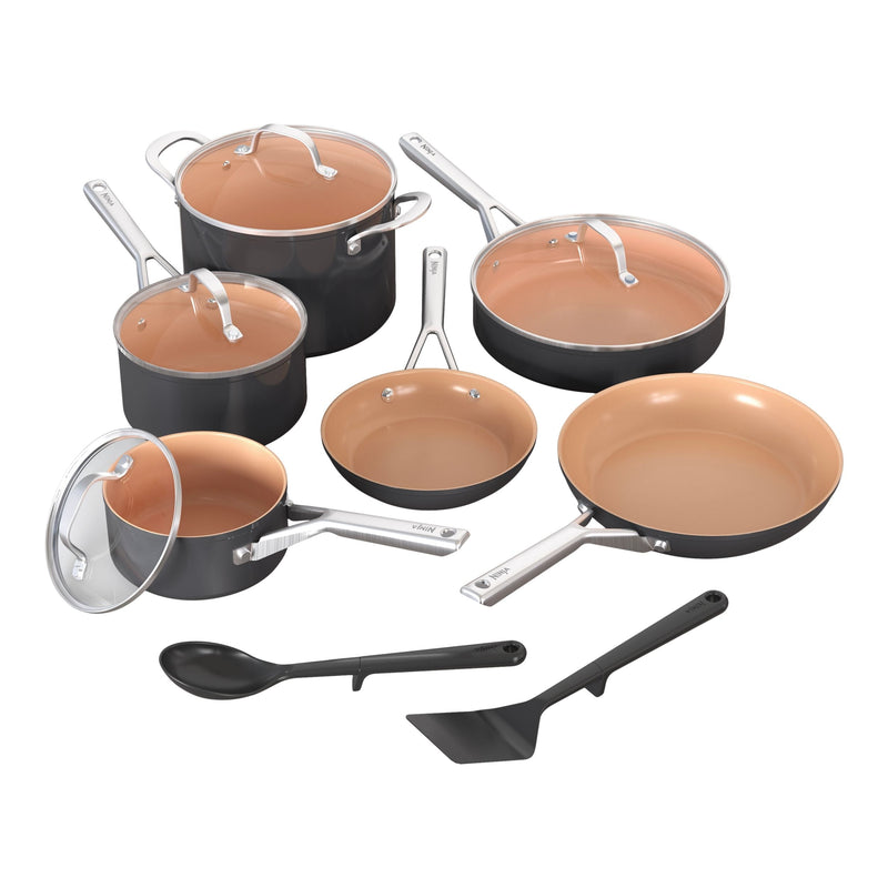 Ninja Extended Life Essential Ceramic Cookware Set, 12-pc, Dark Grey F3