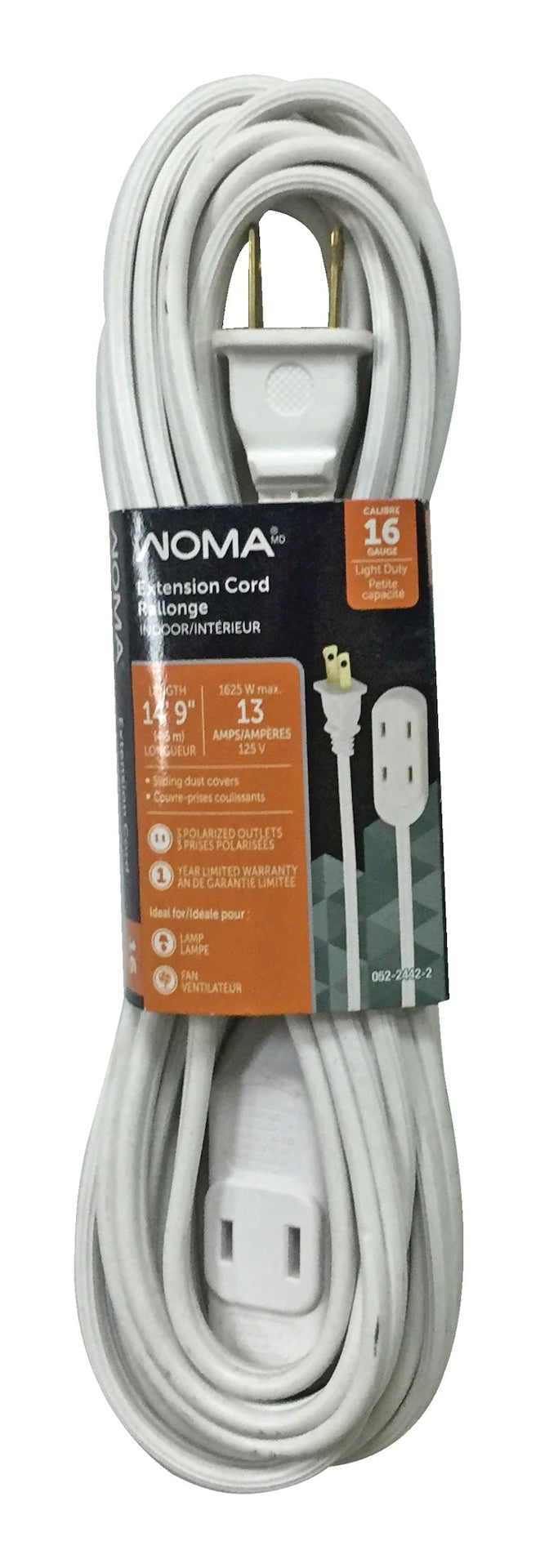 NOMA 14-ft 9-in 16/2 Indoor Extension Cord, Light-Duty, 3 Outlets, White M8