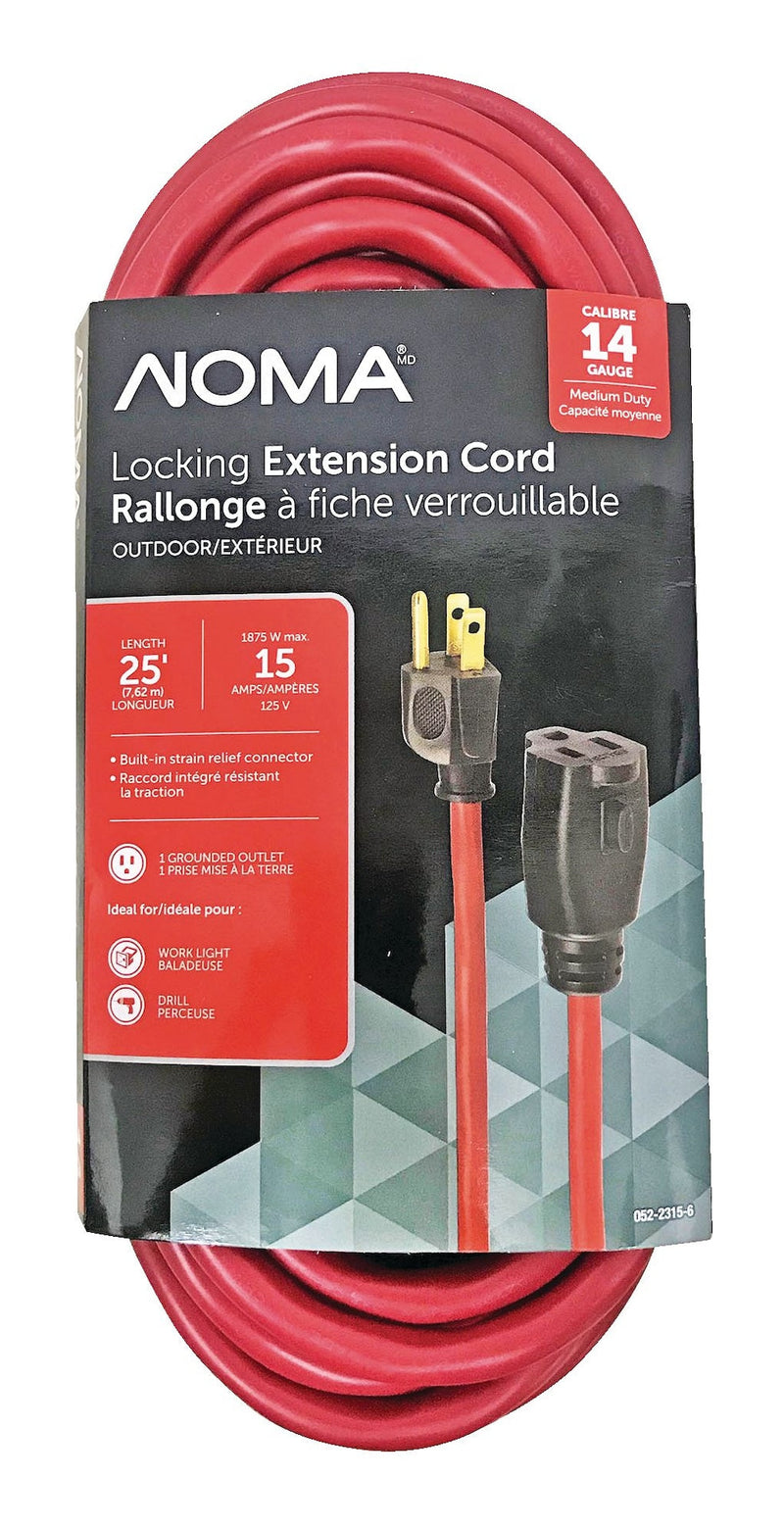 NOMA 14/3 Outdoor Extension Cord with Grounded Outlet & Locking Connector, Red T6