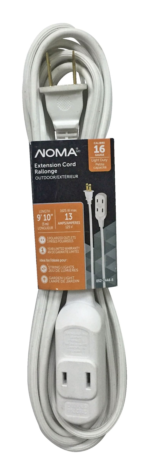 NOMA 16/2 Outdoor Extension Cord with 3 Outlets, White J1