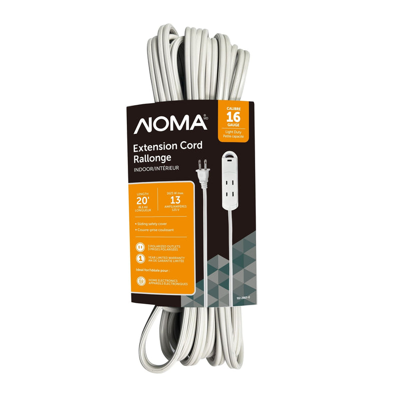 NOMA 20-ft 13A 3-Outlet/1-USB-C Light-Duty 16-Gauge White Indoor Extension Cord G5