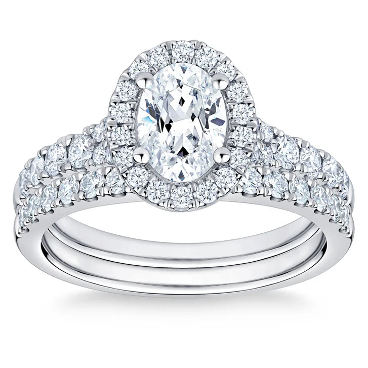 Oval Cut and Round Brilliant Diamond Halo Wedding Set (1.85 ctw) T2