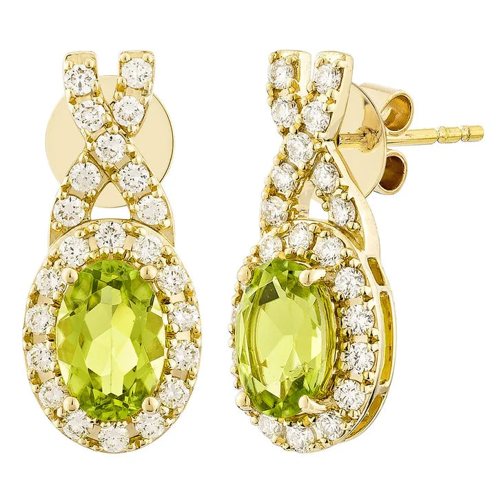 Oval Shaped Peridot and Diamond Earrings (0.30 ctw) D0