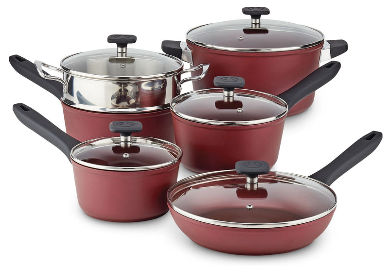 PADERNO Classic Cookware Set, Non-Stick, Maroon, 11-pc Y2
