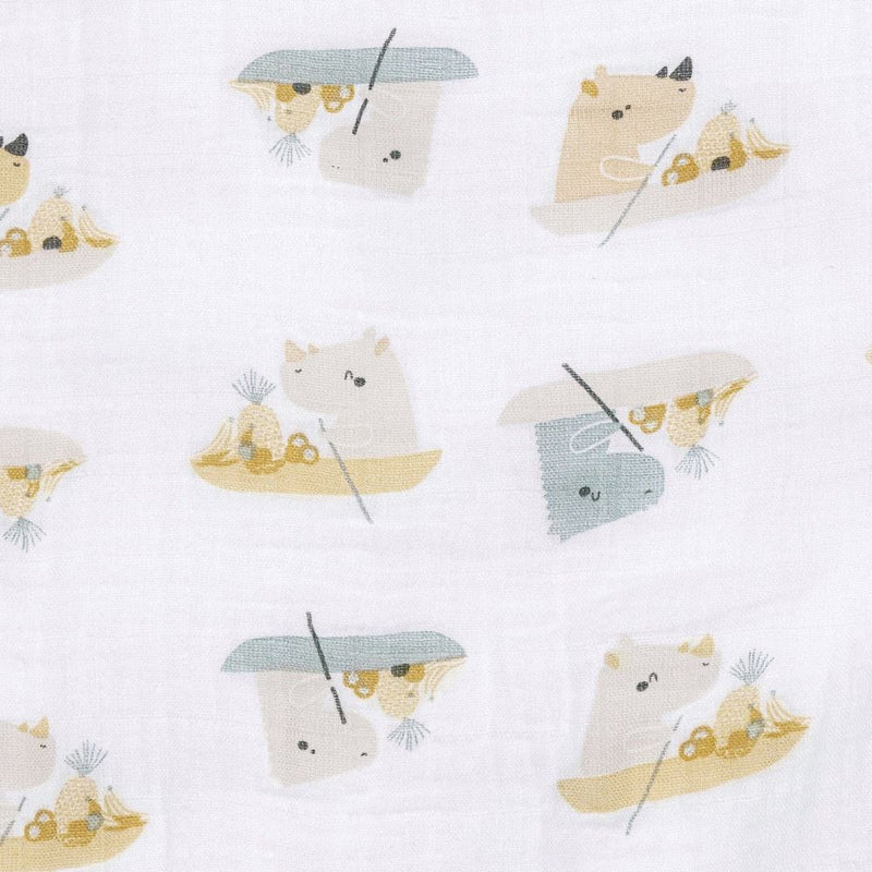 Perlimpinpin Cotton Muslin Baby Swaddle Blanket, Rhinos F2
