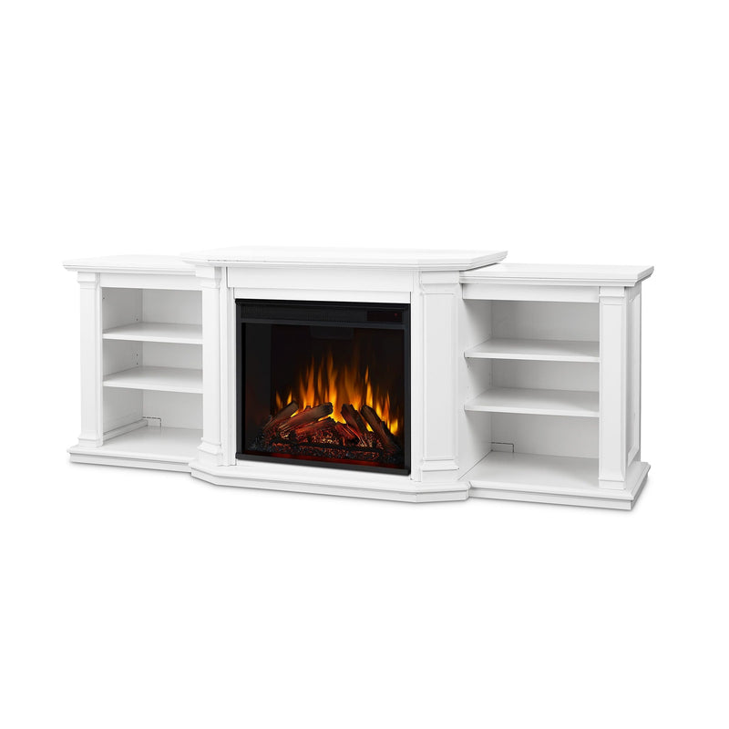 Real Flame Valmont Media Indoor Electric Fireplace TV Stand, 74-in, 1500W, Includes Remote Control & Firebox, White V6
