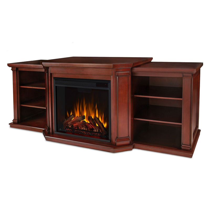 Real Flame Valmont Media Indoor Electric Fireplace TV Stand, 74-in, 1500W, Includes Remote Control & Firebox, Dark Mahogany A8