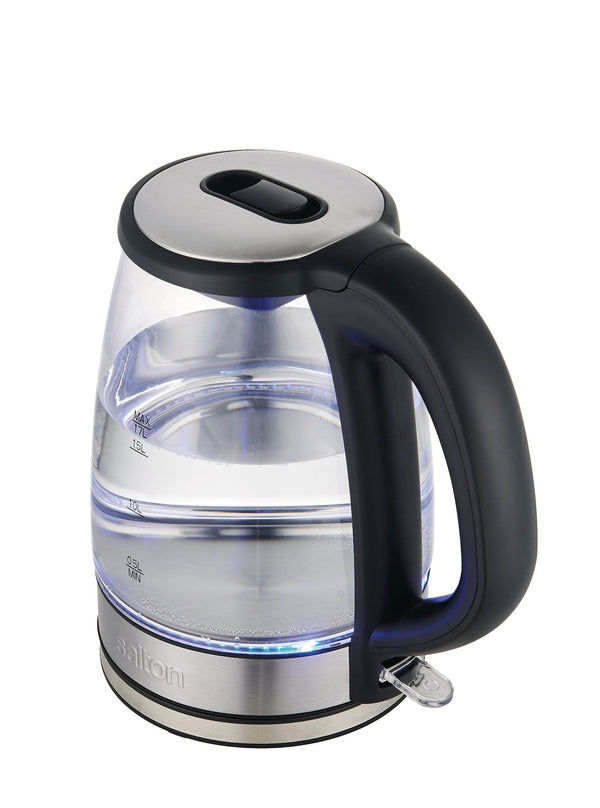 Salton Cordless Electric Glass Kettle with Auto Shut Off, Black/Stainless Steel, 1.7-L G6