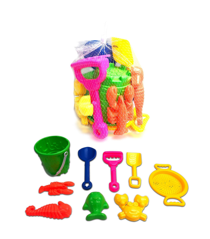 Sand Plastic Mold Toy Set with Bucket, Multi-Coloured, 9-pk, Ages 2+, for Summer/Beach Activities D5