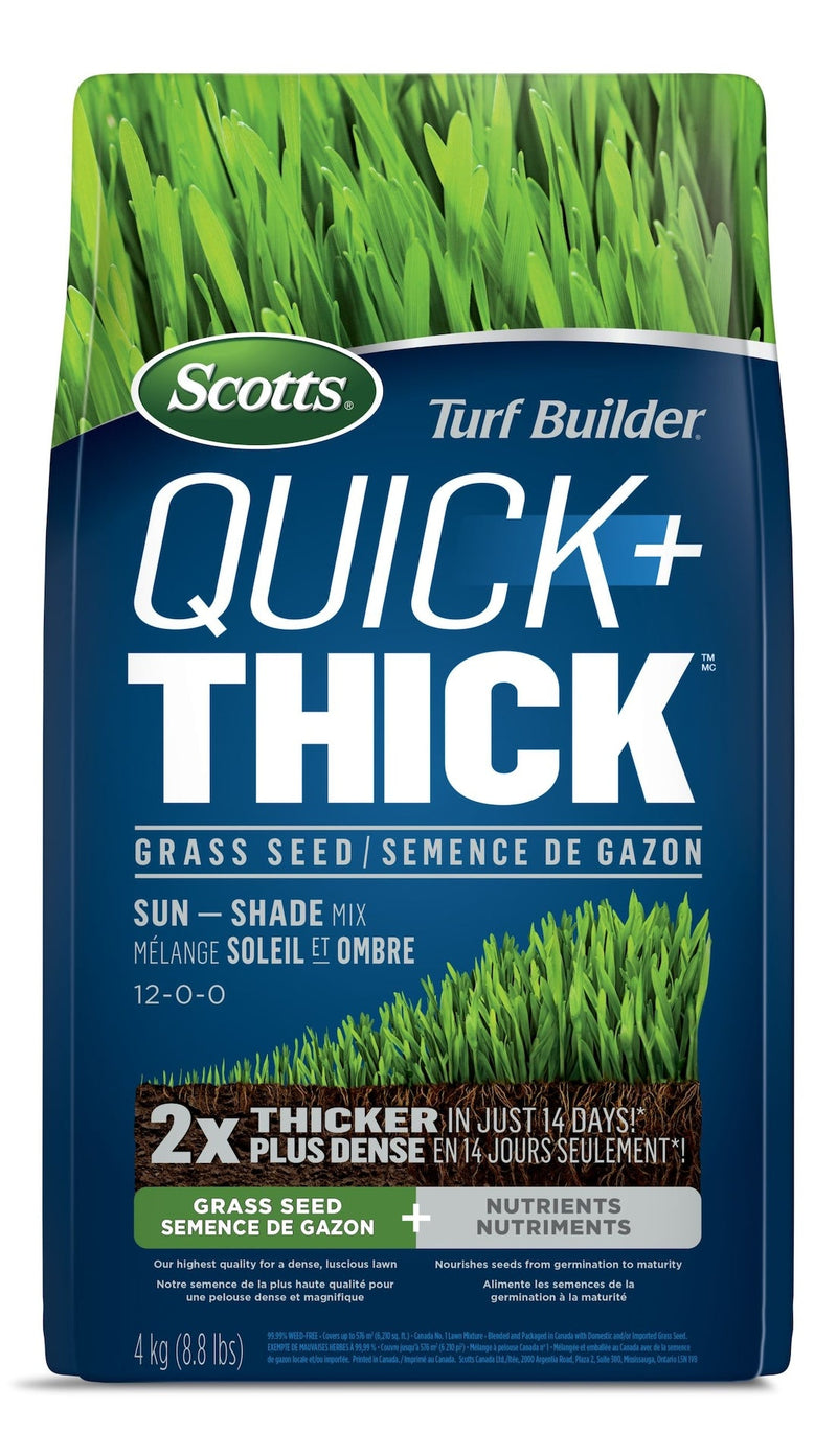 Scotts Turf Builder Quick + Thick Sun—Shade Grass Seed & Fertilizer Mix, 4-kg O0