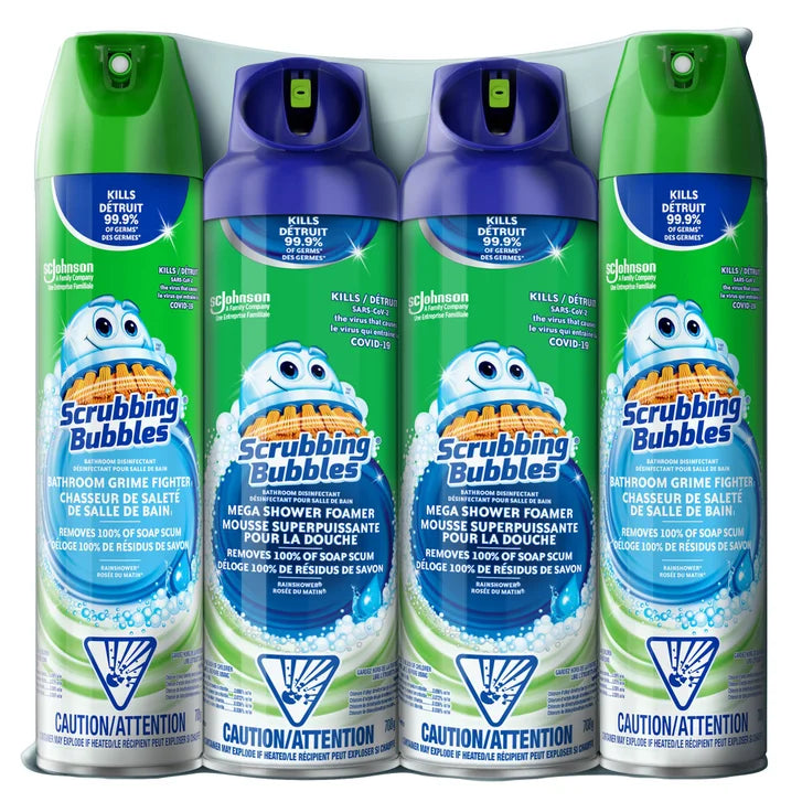 Scrubbing Bubbles Mega Shower Foamer and Bathroom Cleaner Aerosol Combo 4 x 708 g O4