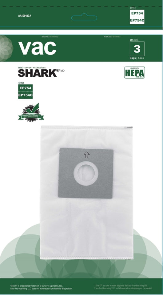 Shark HEPA Replacement Vacuum Cleaner Bags, Style EP754C, 3-pk J4