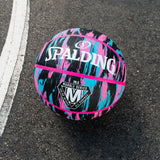 Spalding Marble Series 4Her Outdoor Rubber Basketball, Size 6 (28.5-in), Black/Pink,