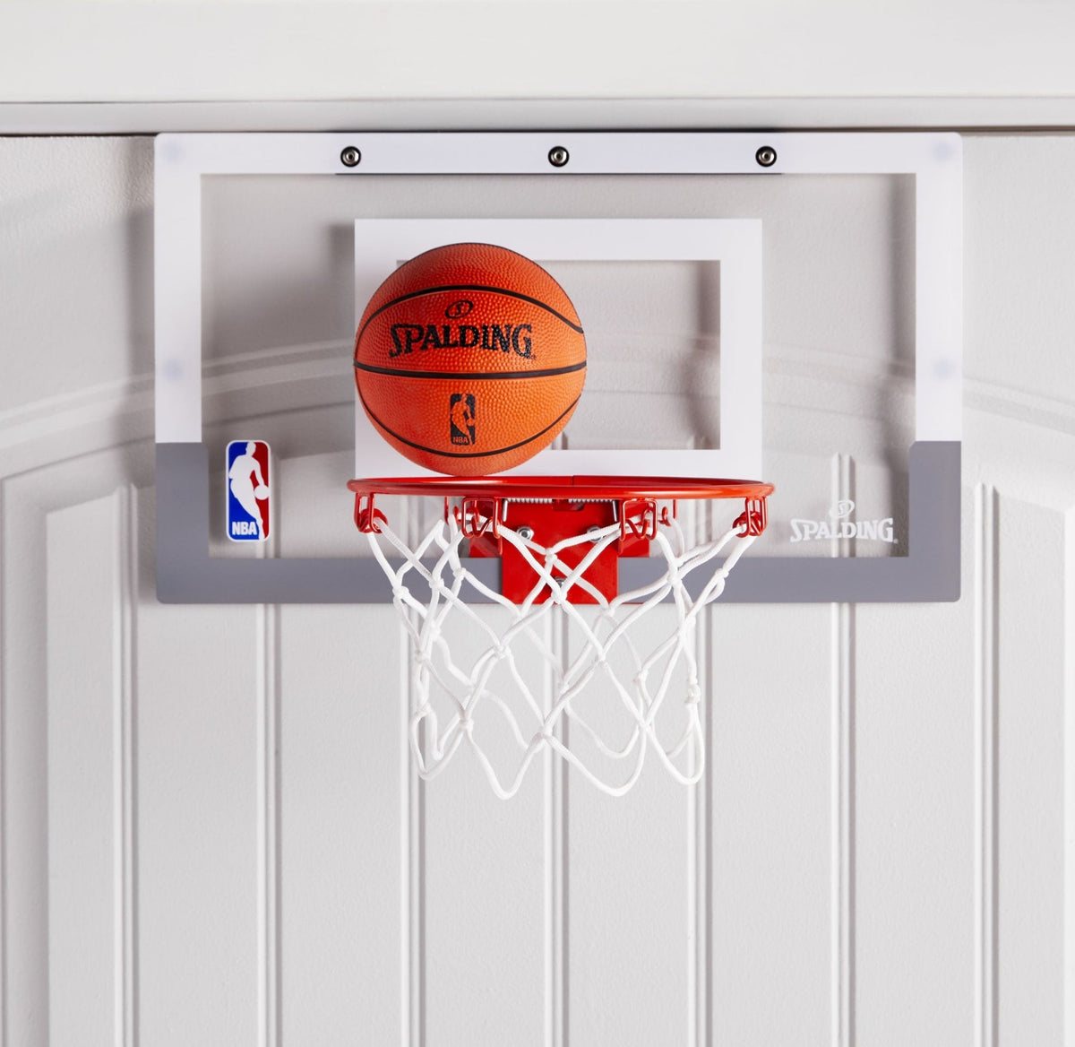 Spalding Slam Jam Indoor Over-the-Door Mounting Mini Basketball Hoop & Net with Ball