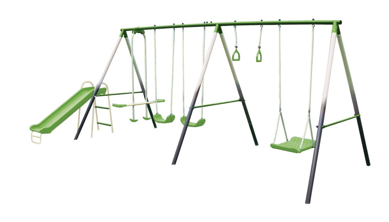 Sportspower Outdoor 7-Station Metal Swing Set Combo with 2 Swings, Trapeze & More, Ages 3+ H9