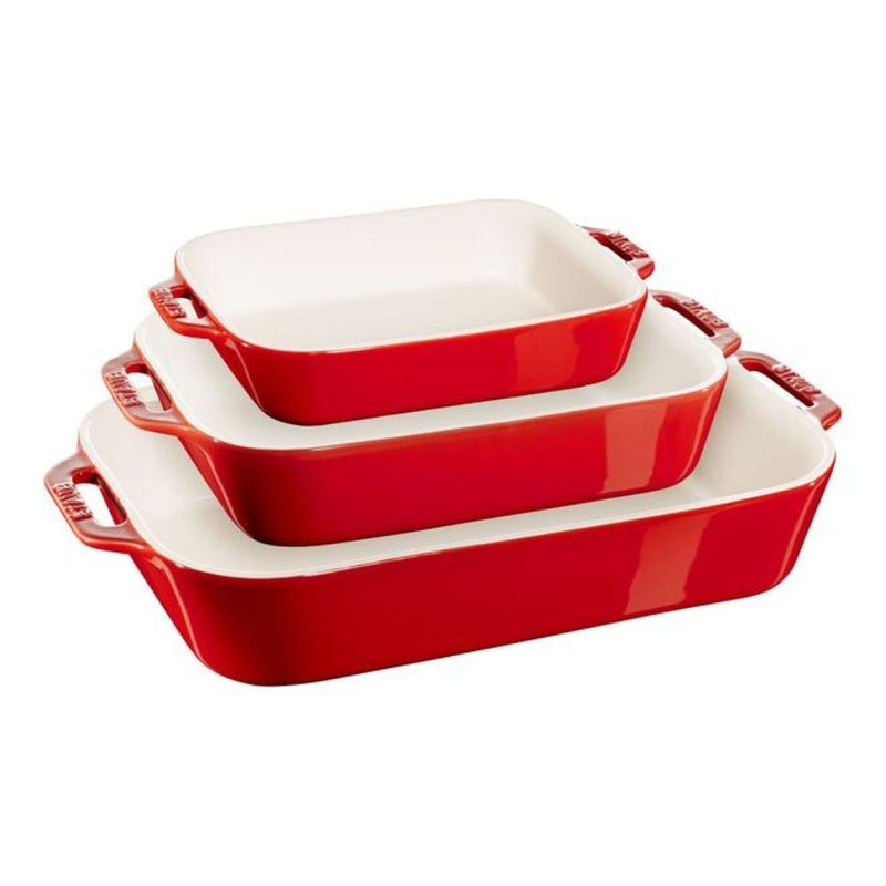 Staub Nestable Cherry Non-Stick Ceramic Rectangular Baking Dish Set, 3-pc E9