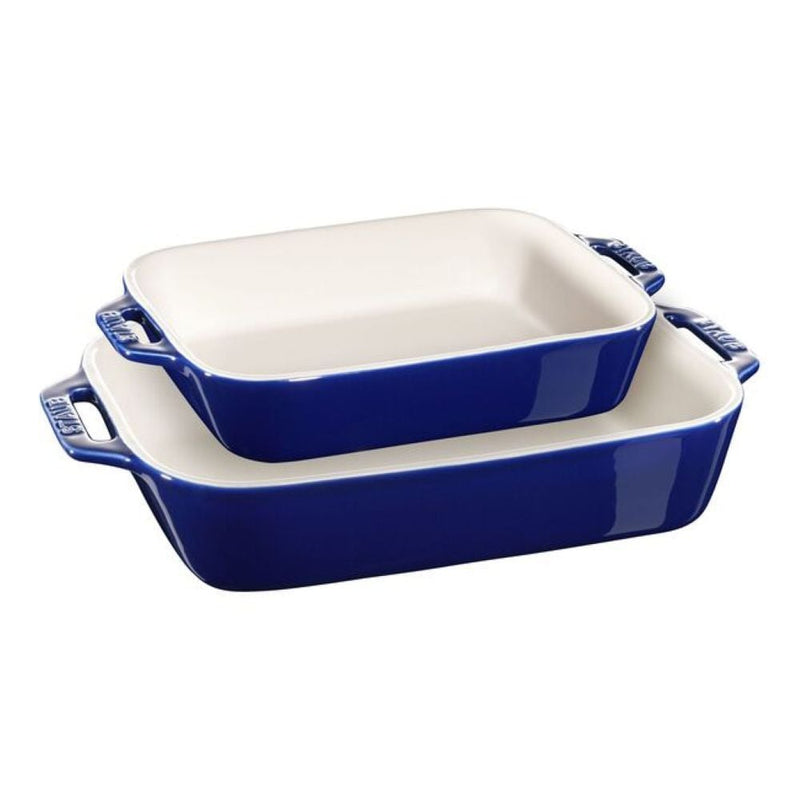 Staub Nestable Dark Blue Non-Stick Ceramic Rectangular Baking Dish Set, 2-pc E8