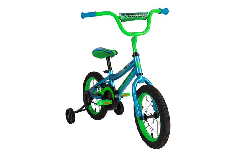 Supercycle Titanium Kids' Bike with Training Wheels, Blue,14-in D1