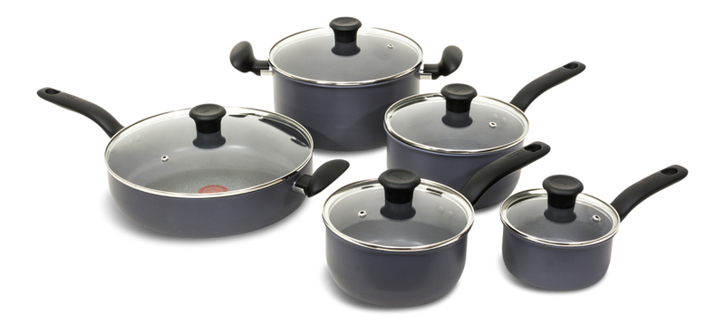 T-fal Hard Titanium Cookware Set, Non-stick, Dishwasher & Oven Safe, Grey, 10-pc R8