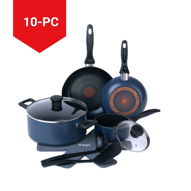 T-Fal Viva Aluminum Non-Stick Cookware Set, Blue, 10-pc U3