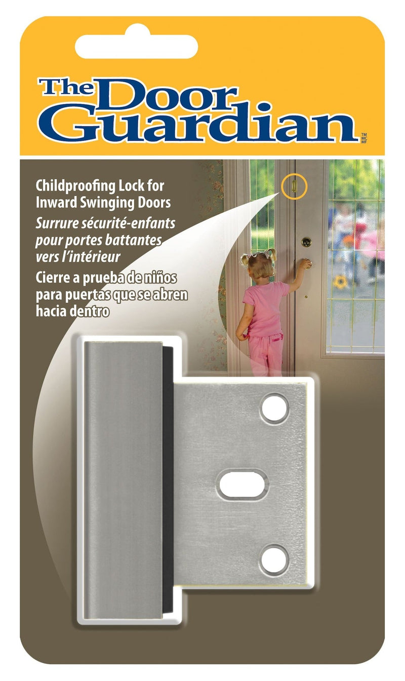 The Door Guardian Child Proof Lock for Inwards Swinging Door, Satin Chrome D3