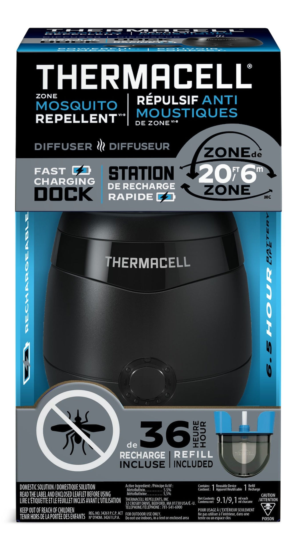 Thermacell E-ZoneGuard Patio+ Rechargeable Mosquito Repeller with 36-Hr Refill and 6.5-Hr Battery