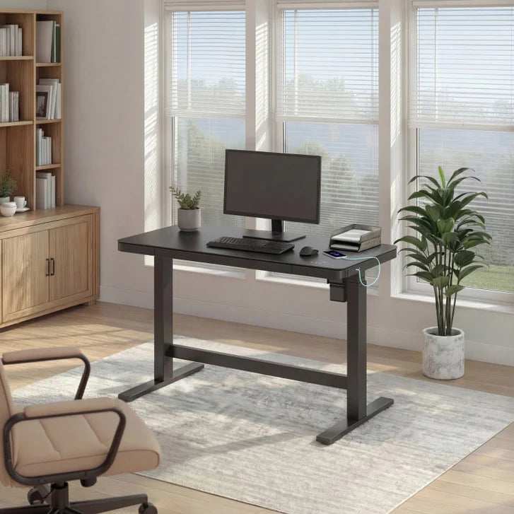 Tresanti Tessa 119.4 cm (47 in.) Adjustable Height Desk with LED Lighting, Black F3