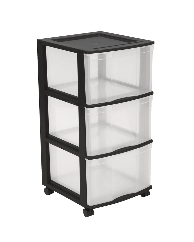 type A Clear Black Frame 3-Drawer Storage Tower/Cart with Wheels, 24-in J3