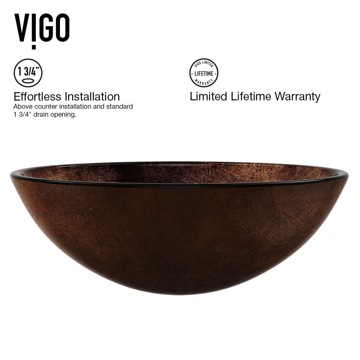 VIGO Glass Russet Brown Bathroom Sink/Basin Set with Linus Faucet and Round Vessel