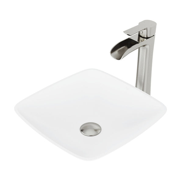 VIGO Hyacinth MatteStone White Bathroom Sink/Basin Set with Niko Faucet and Square Composite Vessel F6