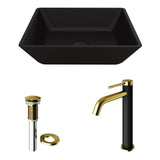 VIGO Roma MatteShell Matte Black Bathroom Sink/Basin Set with Lexington Faucet and Glass Square Vessel