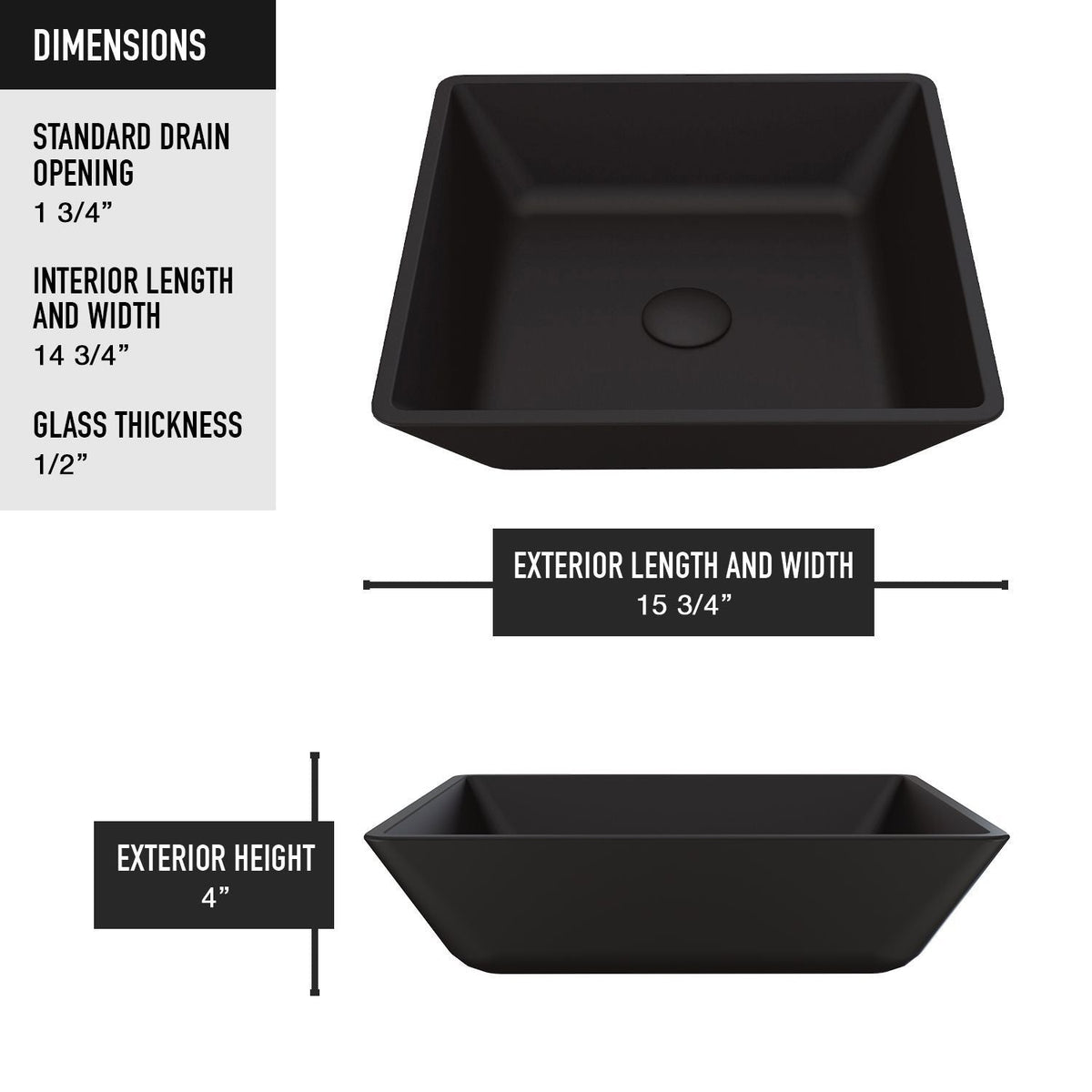 VIGO Roma MatteShell Matte Black Bathroom Sink/Basin Set with Lexington Faucet and Glass Square Vessel