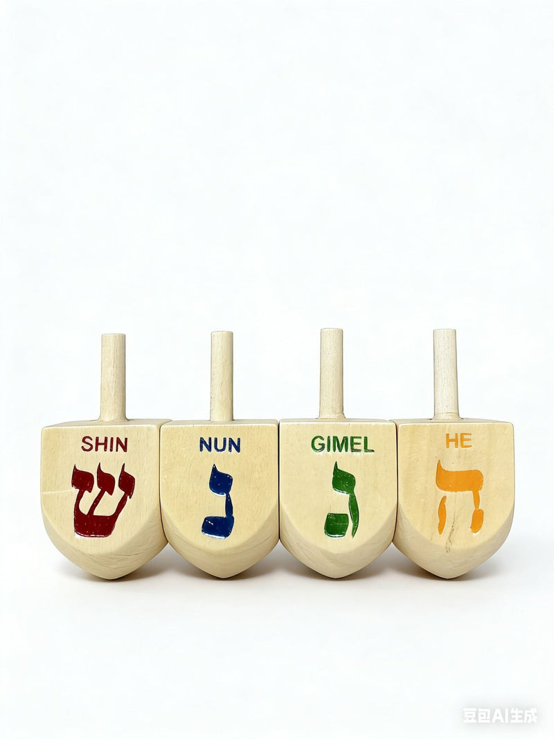 Wooden Dreidel Set, Natural, 4-pk, for Hanukkah U7