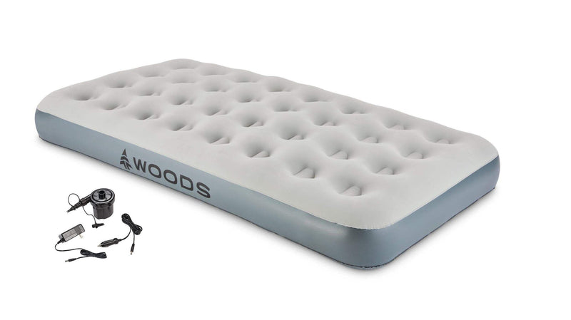 Woods Twin Single-High Inflatable Air Mattress/Airbed, 2-in-1 Pump For AC/Car Outlet, Beige F9