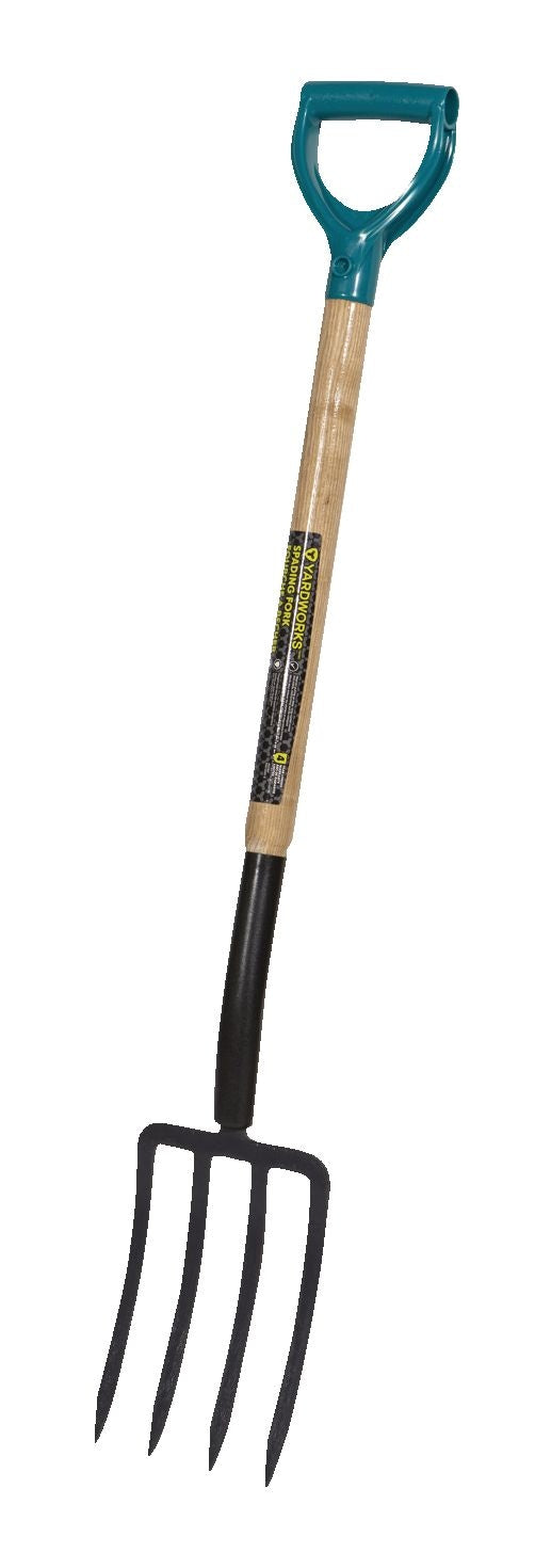Yardworks Tempered-Steel 4-Tine D-Grip Garden Fork, 30.5-in Wooden Shaft